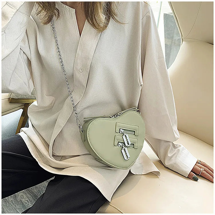 Gothic Heart Blade Zipper Chain Crossbody Bags for Women Girl Casual Shoulder Purses Handbags Techwear Summer Wallet Goth