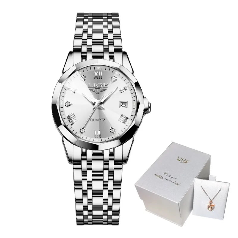 LIGE Elegant Ultrathin Nordic Simple Style Quartz Movement ladies Wristwatch Fashion Stainless Steel Bracelet Belt Watch