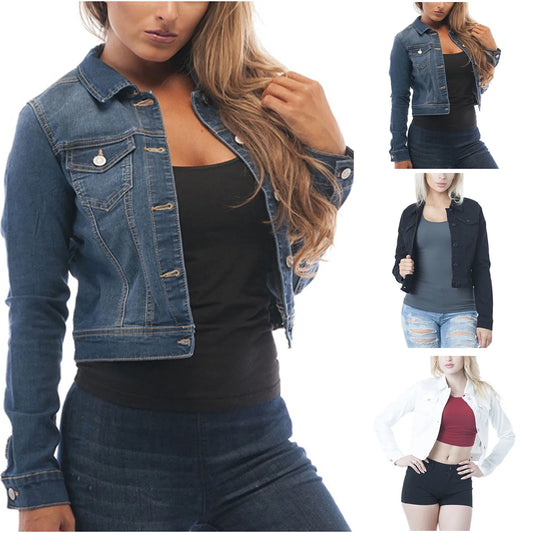 Washed Denim Coats Button Up Jean Jacket For Women Autumn Button Down Denim Jackets Lady Basic Long Sleeve Outwear куртка