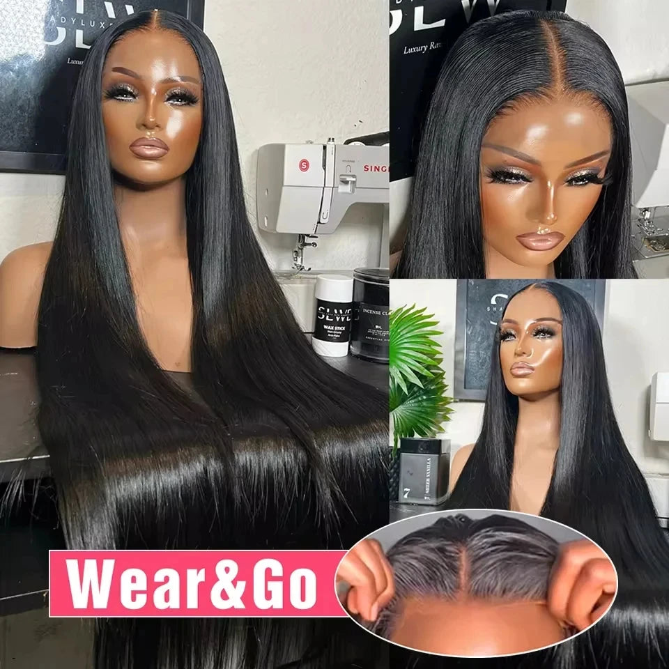 No Silk Human Hair 30 Inch HD Lace Wigs Straight Pre Cut 5x5 4x4 Glueless Closure Lace Human Hair Wigs 200% Wear And Go Wig
