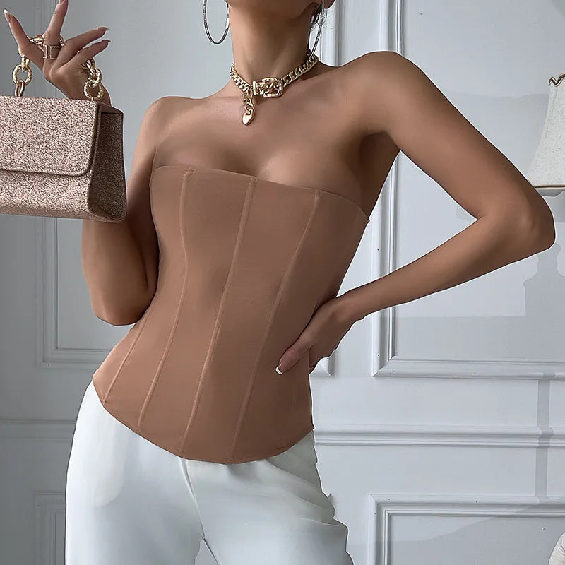 CHUANGERM Sexy Corset Top Solid Color Sleeveless S-neck Backless Bandage Women Push Up Hourglass Body Shaper Bustier Lingerie