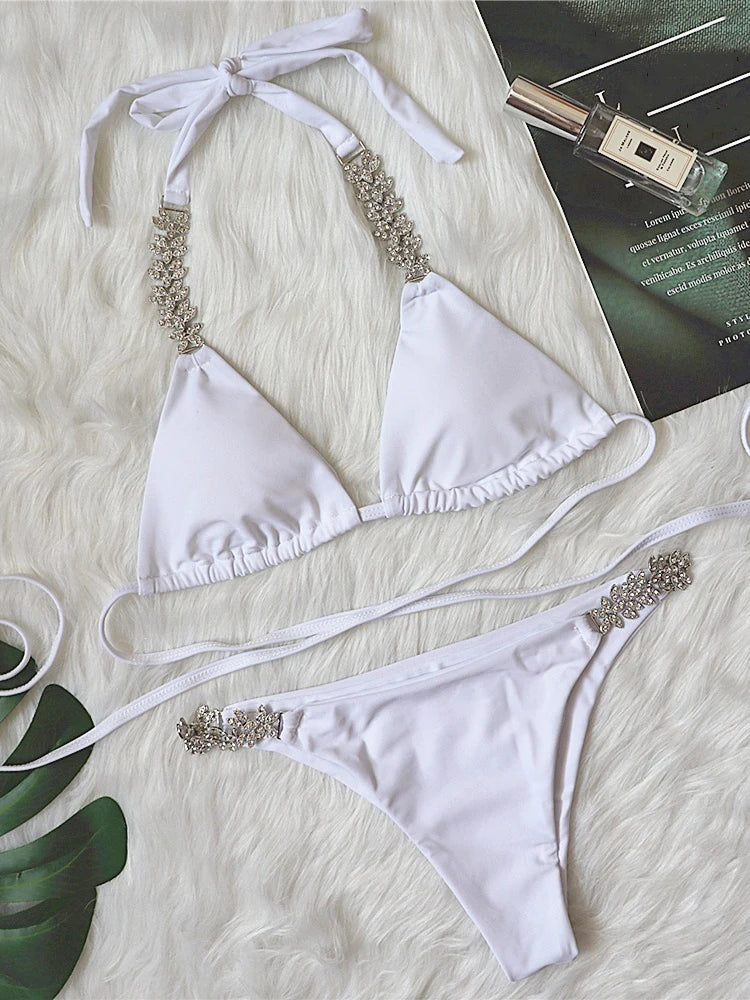 DEAT Sexy Lace-up Swimsuit Women's Solid Color Cross Hollow Out Design Bikini Two-piece Set Beach Party 2026 Summer New 11XX0987