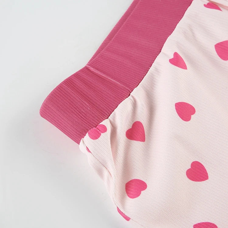 STYLISH LADY Heart Printed 2 Piece Set Women Short Sleeve Crop Top and Shorts Suits 2025 Summer Valentine's Day Home Sleepwear