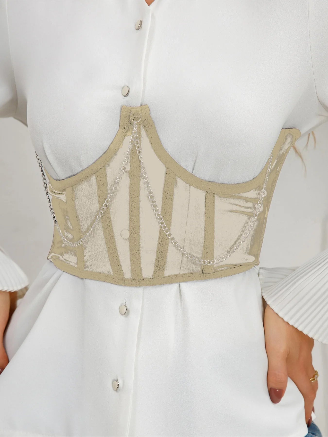 Sexy Corset Underbust Punk Metal Chain Black Women Top Curve Shaper Strap Slimming High Waist Belt Lace Green Corset