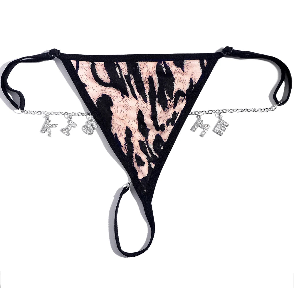 Customize Name Crystal Letters Waist Body Chain for Women Sexy Leopard Underwear Thong Body Jewelry Valentine's Day Gift