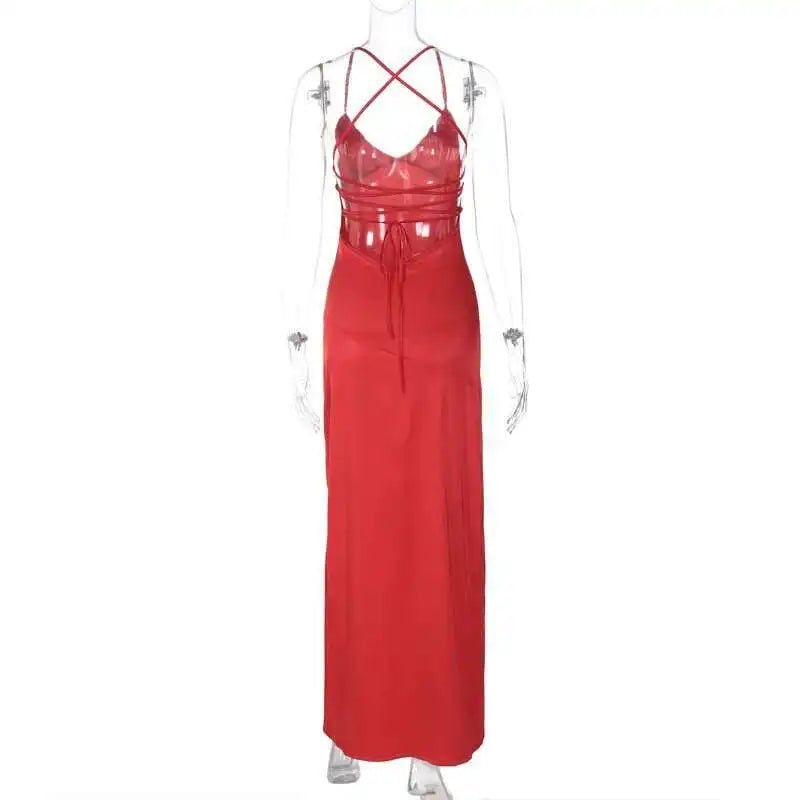 Townlike Elegant Maxi Long Slim Bodycon Dress Women Spaghetti Strap 2024 Sping Summer Dress Split Nightclub Sexy Party Dresses
