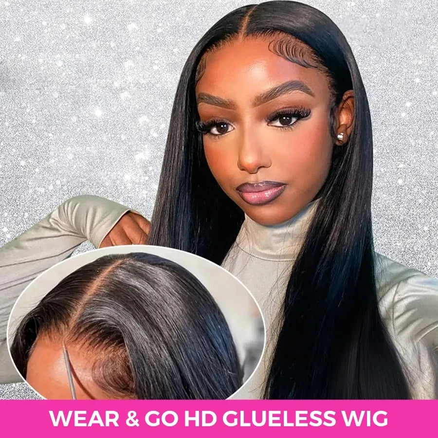 Pre Cut No Glue 4x6 Bone Straight Glueless Wig Human Hair 5x5 Ready To Wear Brazilian Lace Front Wigs For Women Preplucked Bling