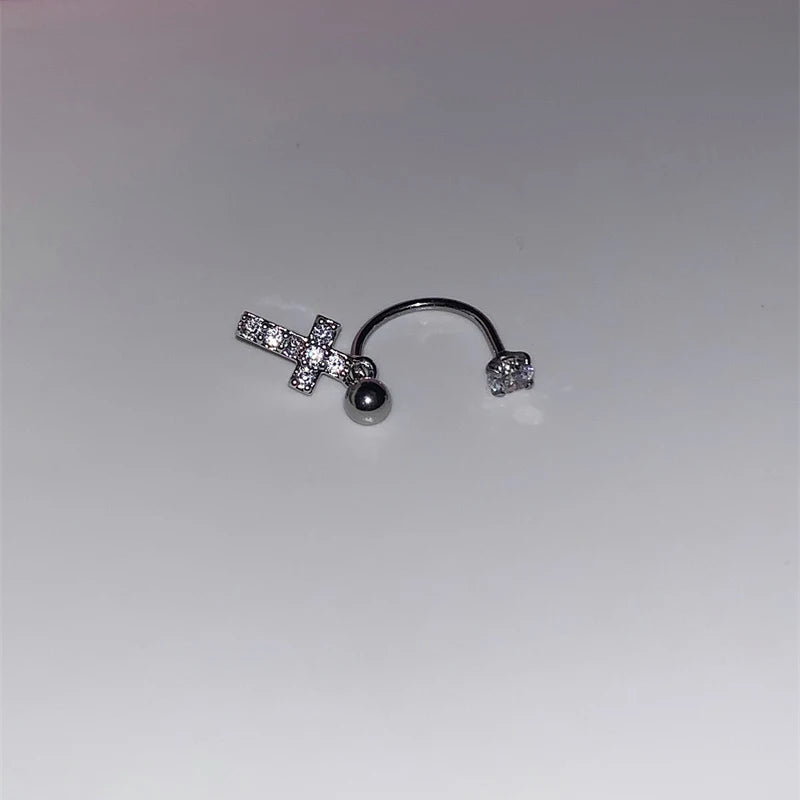 U-shaped Rhinestone 316L Stainless Steel Ring Ear Bone Nail for Women Love Hreat Butterfly Earrings Y2K Hottie Jewelry