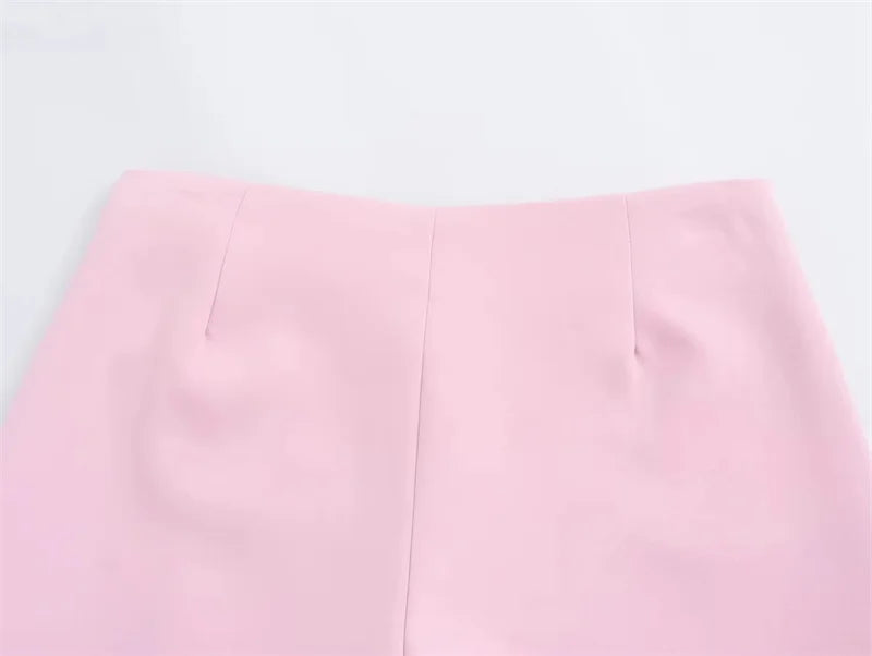 TRAF 2024 Pink White Mini Skirt Woman Fashion Bow Skort For Women Summer Slit Short Skirt Woman Split High Waist Skirt Shorts