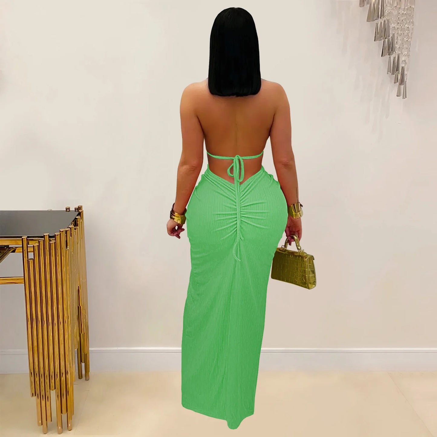 Weird Puss Sexy Plait Dress Women Summer Peach Buttocks Backless Sleeveless Split Hollow Midnight Party Clubwear Maxi Bodycon