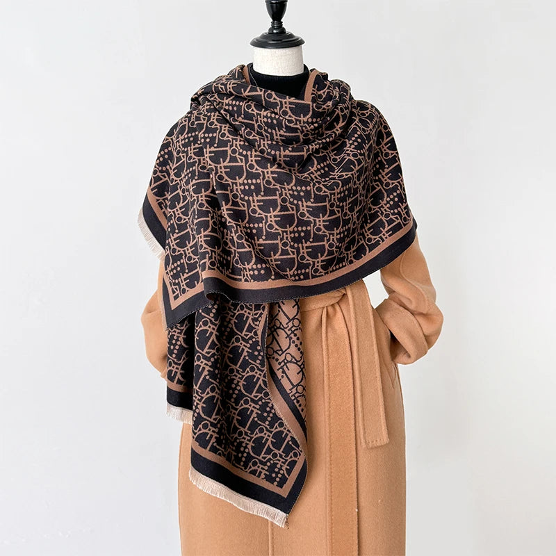 New Letter Design Winter Warm Cashmere Jacquard Scarves High Quality Women Thicken Wrap Shawl Ladies Wool Pashmina Scarf