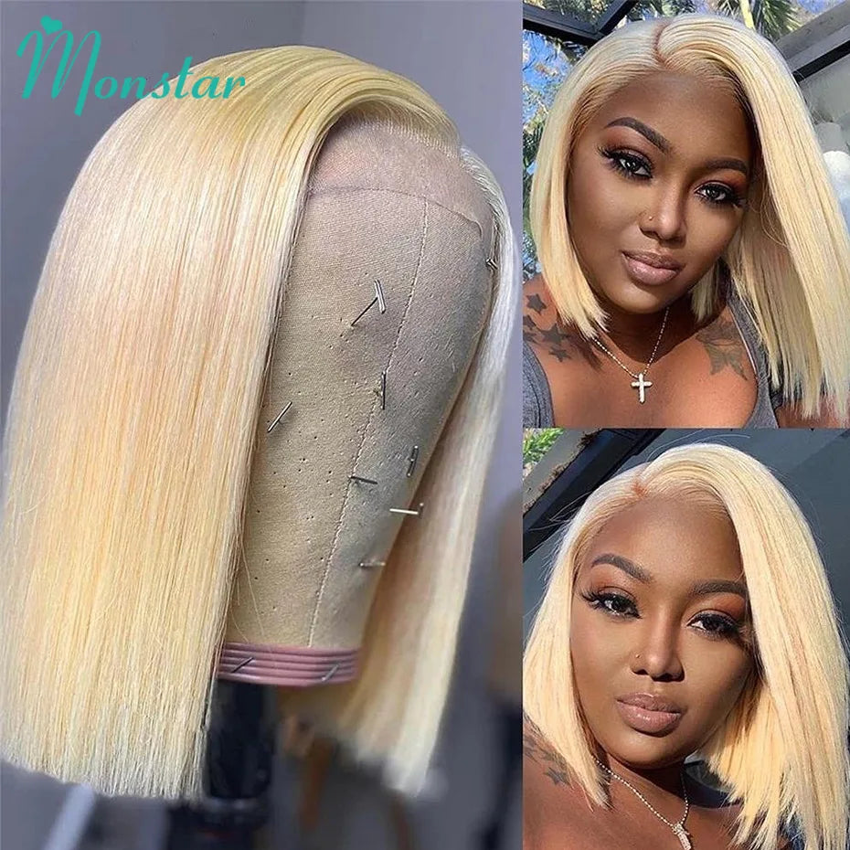 Sliver Grey Short Bob Human Hair Wigs 13x6 613 Blonde Bob Wig Transparent Lace Frontal Wig Bone Straight Brazilian Remy Hair Wig
