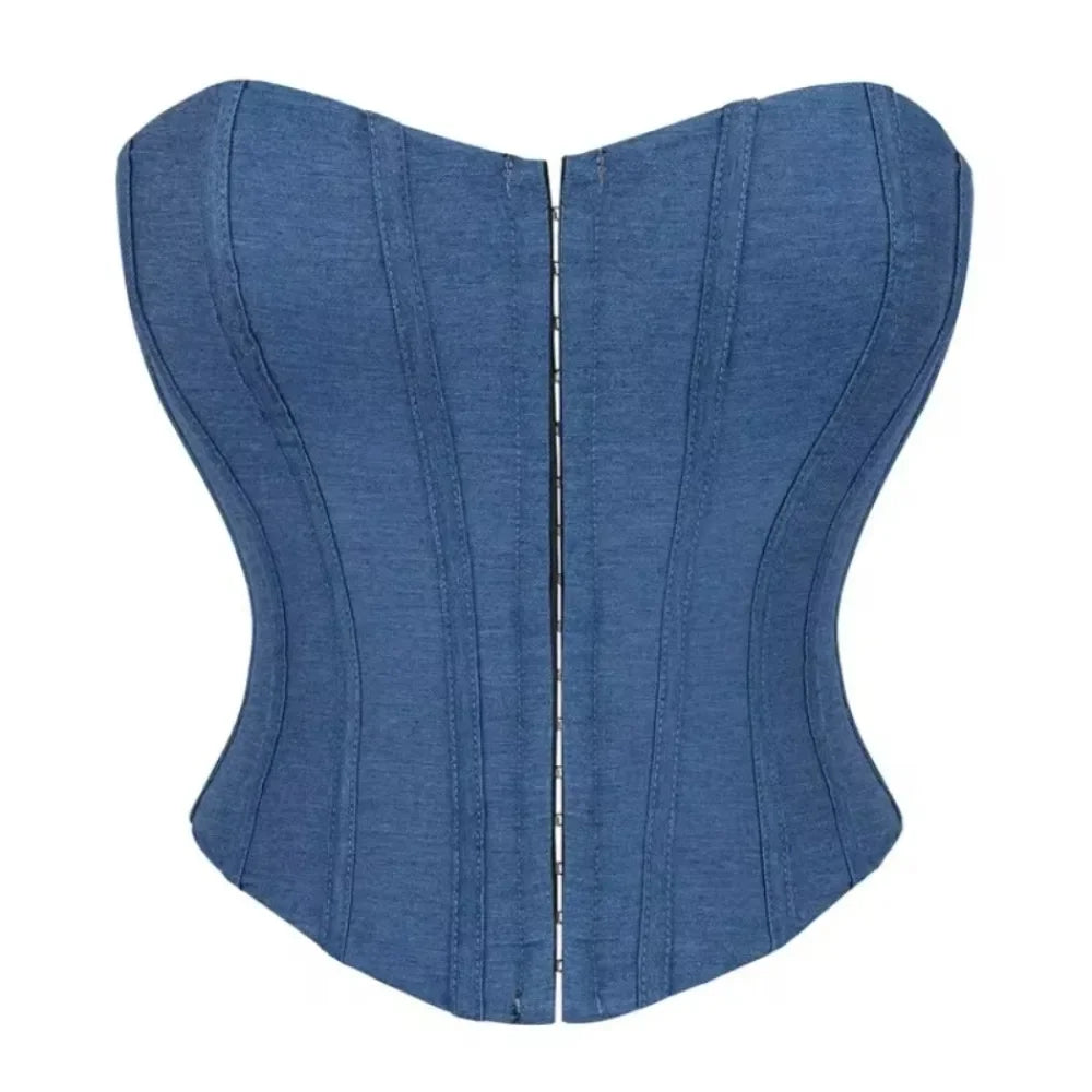 Fashion jeans Corset Crop Tops Female Underwear Backless Body Shaper Short Torso Bustier Vest Blue