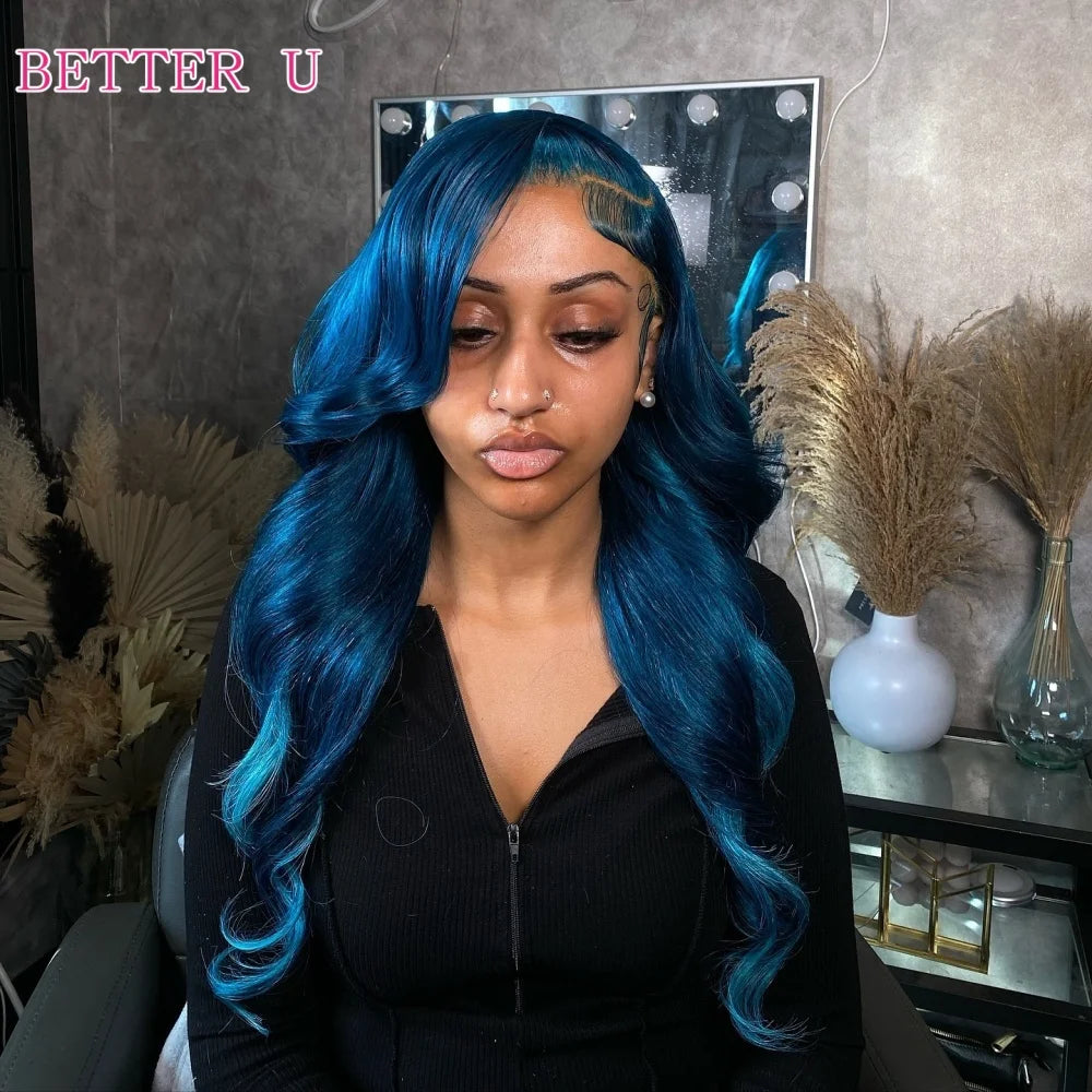 Midnight Blue Blue 613 13X4 HD Lace Frontal Human Hair Wigs Brazilian 13X6 Lace Front Wig Dark Blue 250% Density for Women