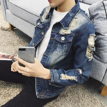 Button Short Casual Slim Cowboy Coat for Men Korean Popular Clothes Denim Jackets Man Loose New In Designer Branded Rock Lxury