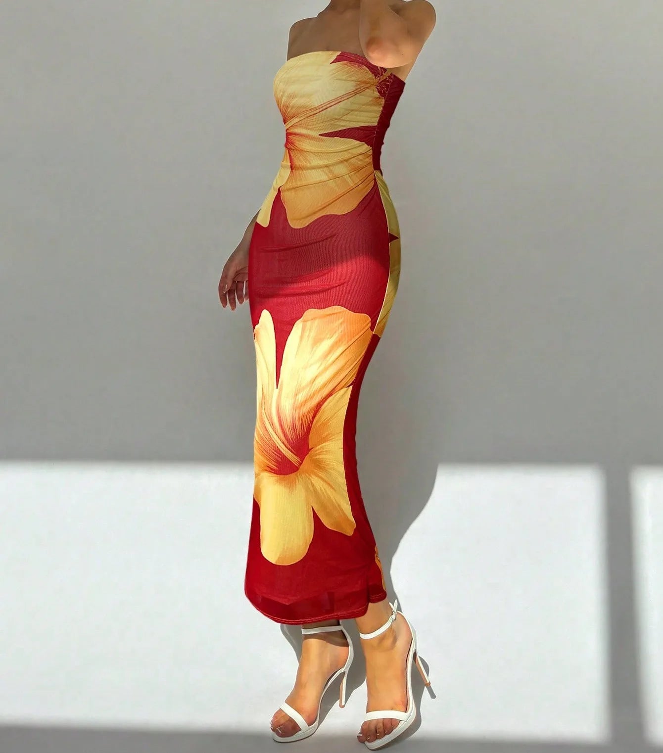 HLJ&GG Sexy Flowers Printing Bodycon Maxi Dresses Women Off Shoulder Sleeveless Backless Slim Vestidos Fashion Streetwear 2025