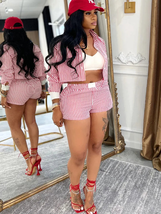 Kricesseen Chic Women's Pajama Set 2 Piece Outfits Night Out Wear Fashion Striped Tracksuits Set Club Overalls Work Wear Outfits