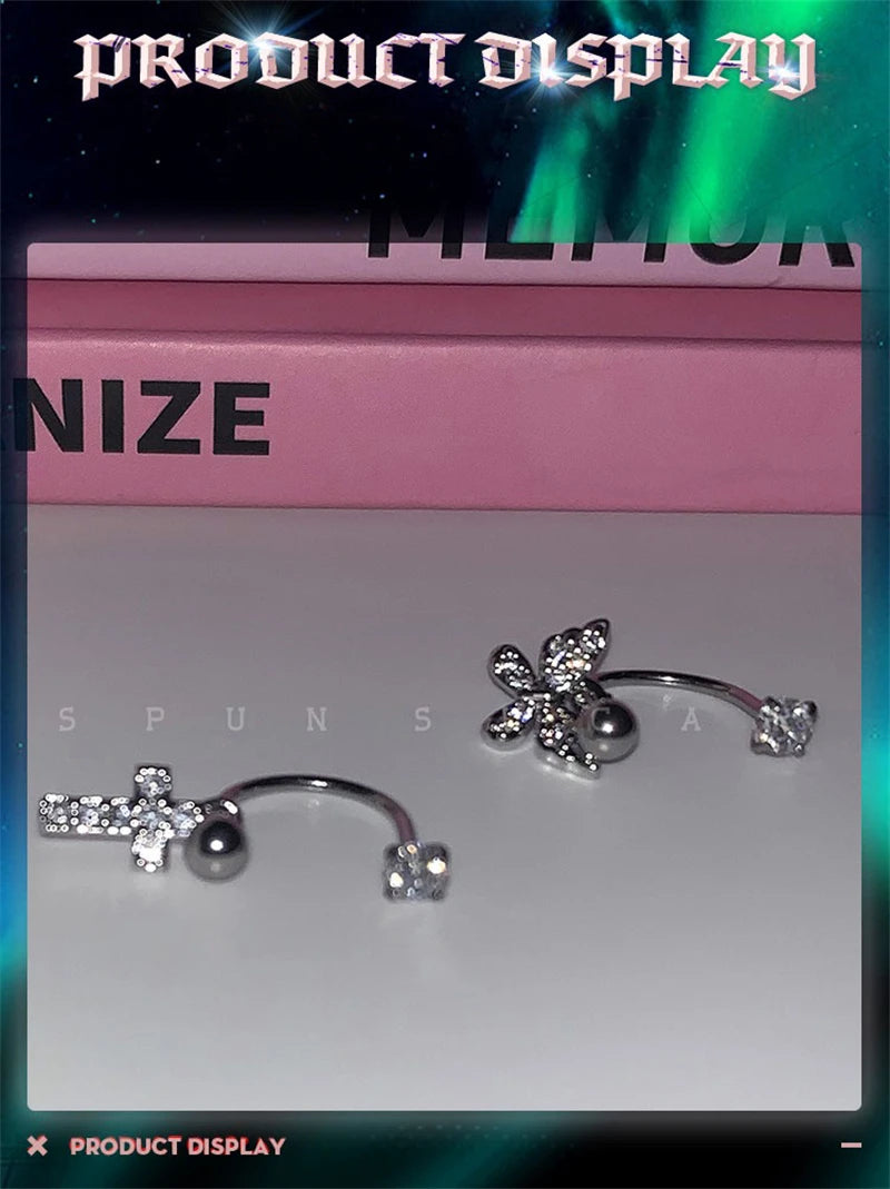 U-shaped Rhinestone 316L Stainless Steel Ring Ear Bone Nail for Women Love Hreat Butterfly Earrings Y2K Hottie Jewelry