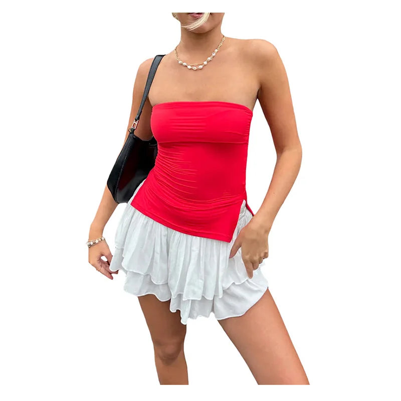 Tube Tops Women y2k Clothing Solid Color Off Shoulder Strapless Sleeveless Bandeau 2000s Fairycore Clothes Streetwear