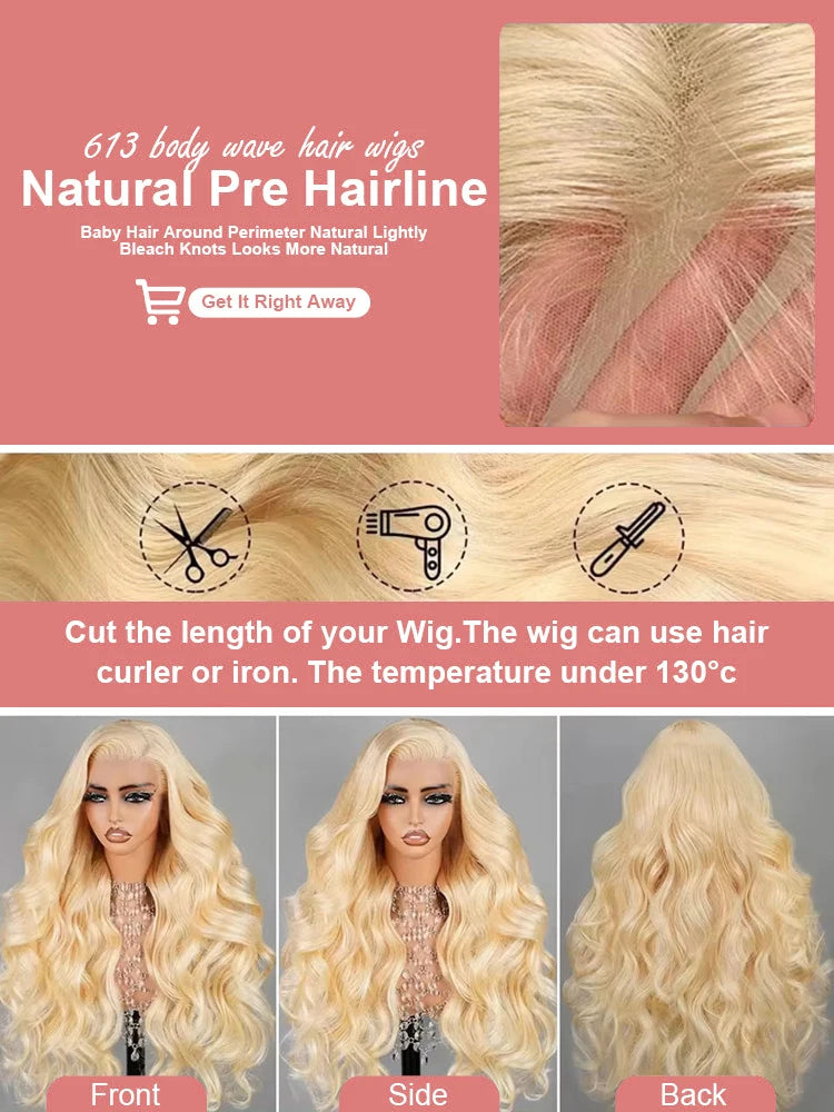36 40 Inch 613 Honey Blonde Body Wave 250 Density 13x6 HD Lace Front Human Hair Wigs 13x4 HD Lace Frontal Wig for black women