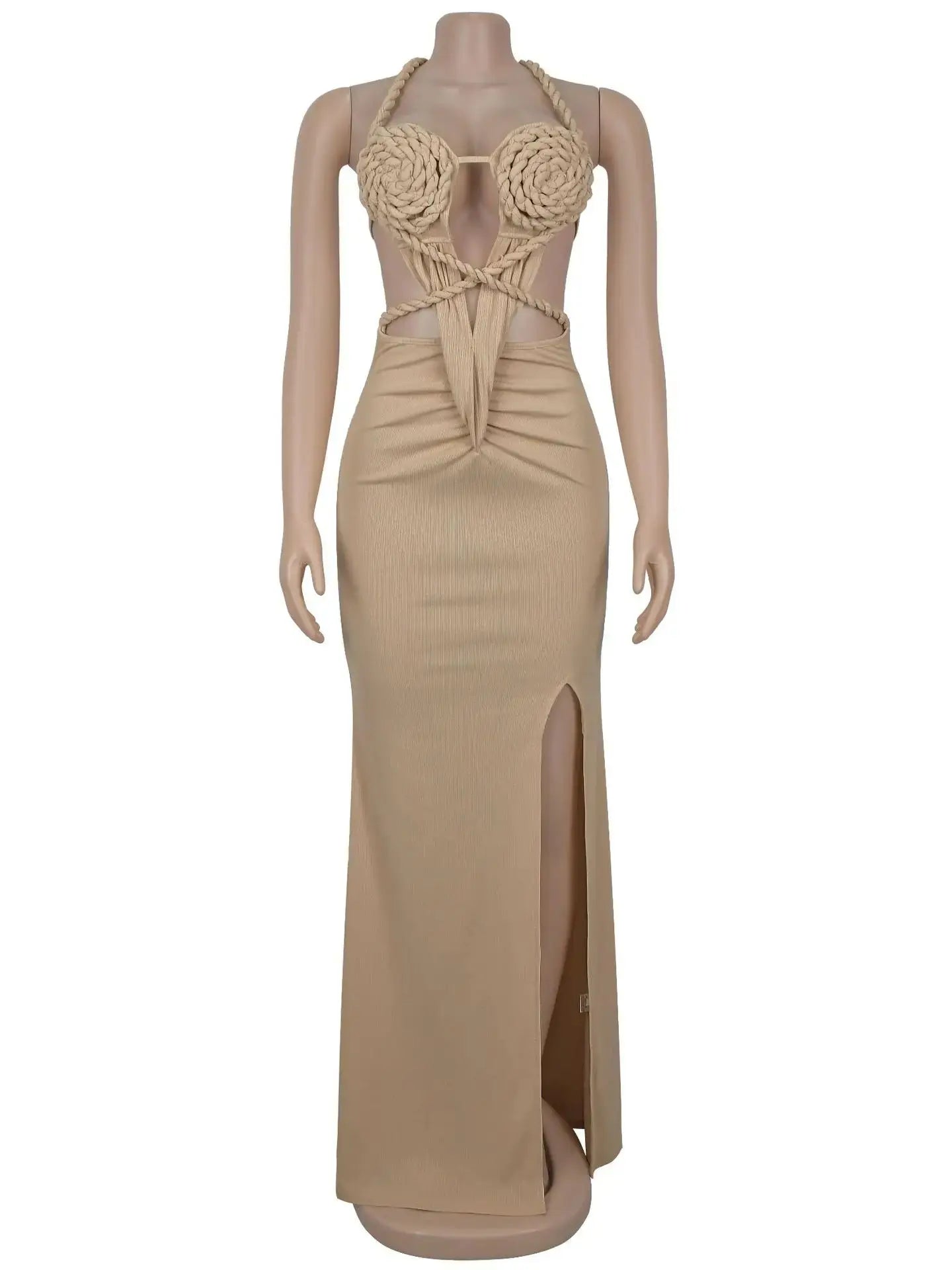 Weird Puss Sexy Plait Dress Women Summer Peach Buttocks Backless Sleeveless Split Hollow Midnight Party Clubwear Maxi Bodycon