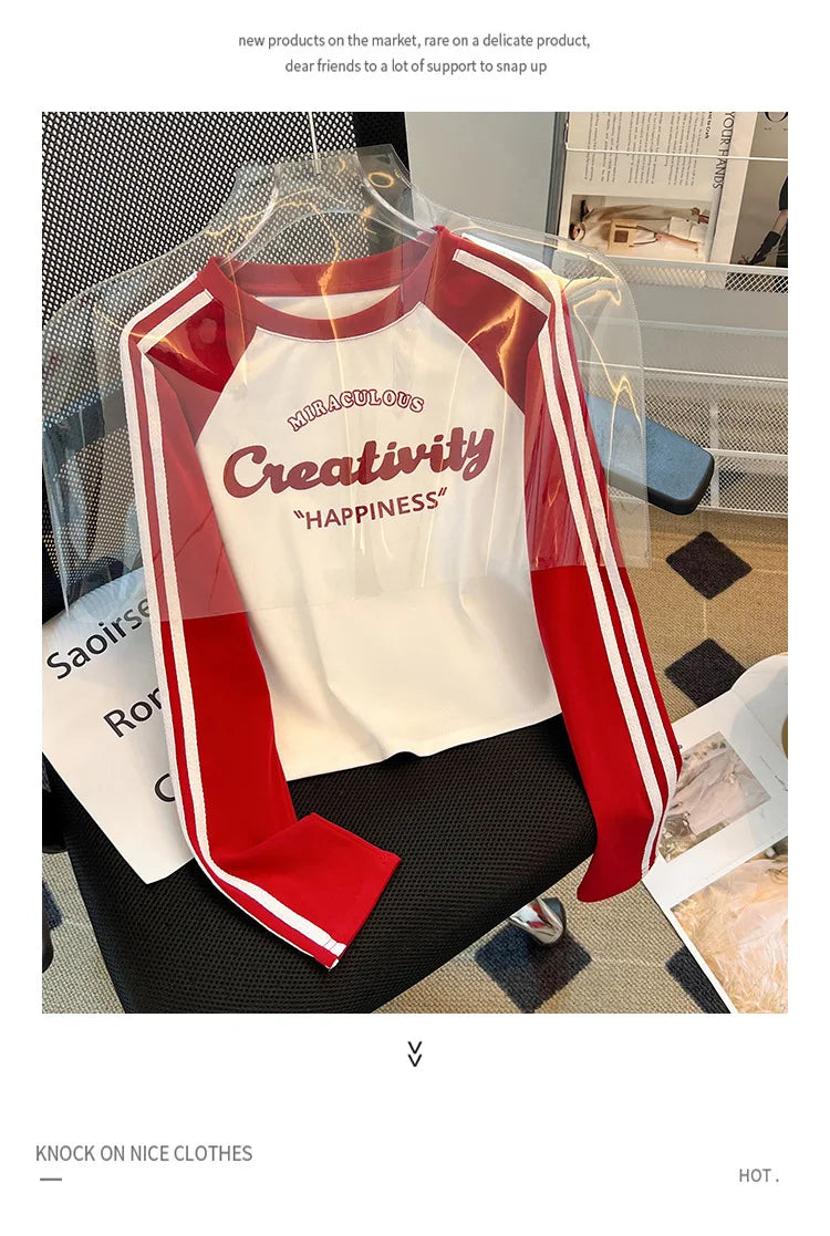 HLJ&GG Retro American Letter Printing Two Piece Sets Women Round Neck Long Sleeve Top And Mesh See Though Pants Outfits 2025 New