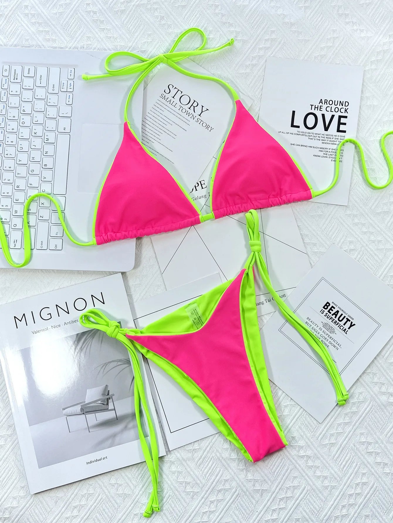 Una-Shop Neck Hanging Bikinis Sets With Adjustable Straps Swimsuit For Women Summer Beach Swimming Pool Party Bikini Swimwear