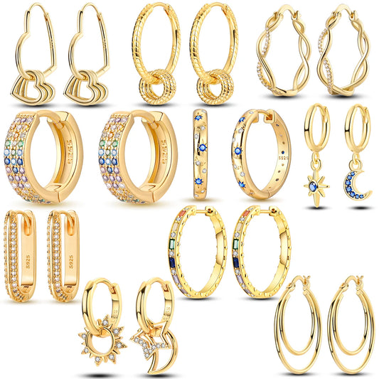 Fashion Gold Woman Hoop Earring 925 Sterling Silver Sparkling Zircon Round Ear Stud Earrings Fine Jewelry Lover Anniversary Gift