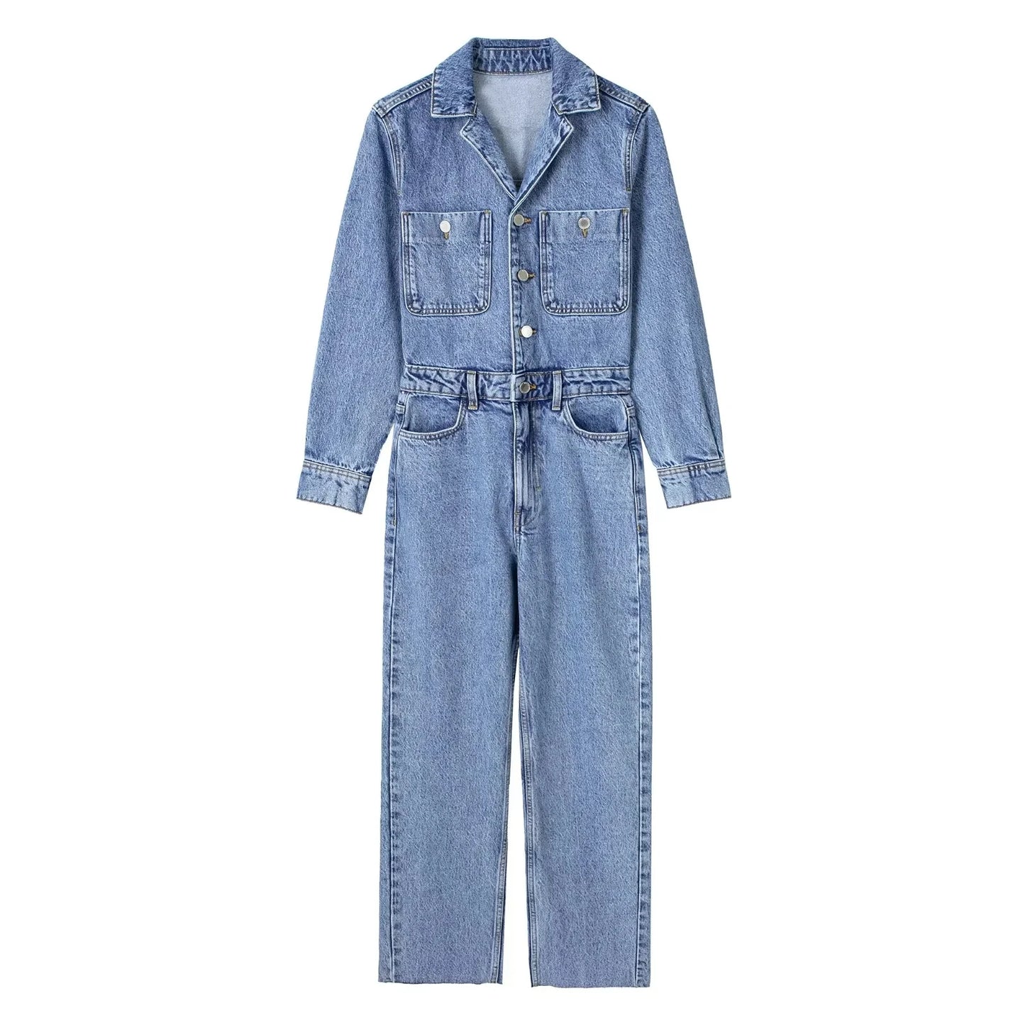 2023 New Woman Jeans Jumpsuit Long Sleeves High Waist jeans Bodysuit Notched Fashion Playsuit Jumpsuits