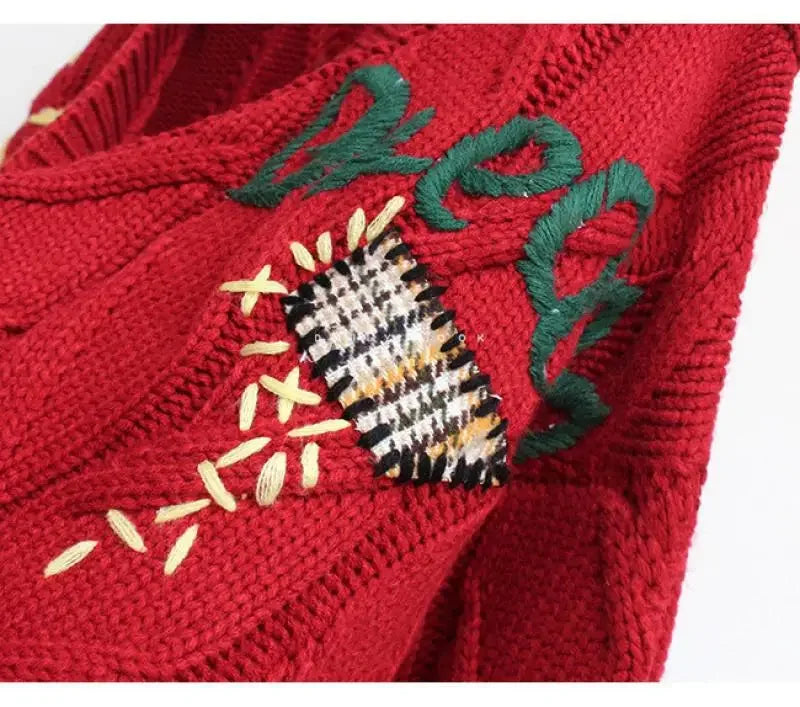 HLJ&GG Winter Embroidery Knit Sweater Coats Two Piece Sets Women Button Long Sleeve Top And Plaid Aline Skirts Outfit Streetwear