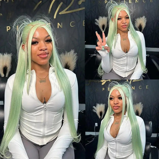 Mint Green 13x4 HD Transparent Lace Front Wig Straight Lace Front Wigs Body Wave 613 Colored Lace Front Human Hair Wigs On Sale