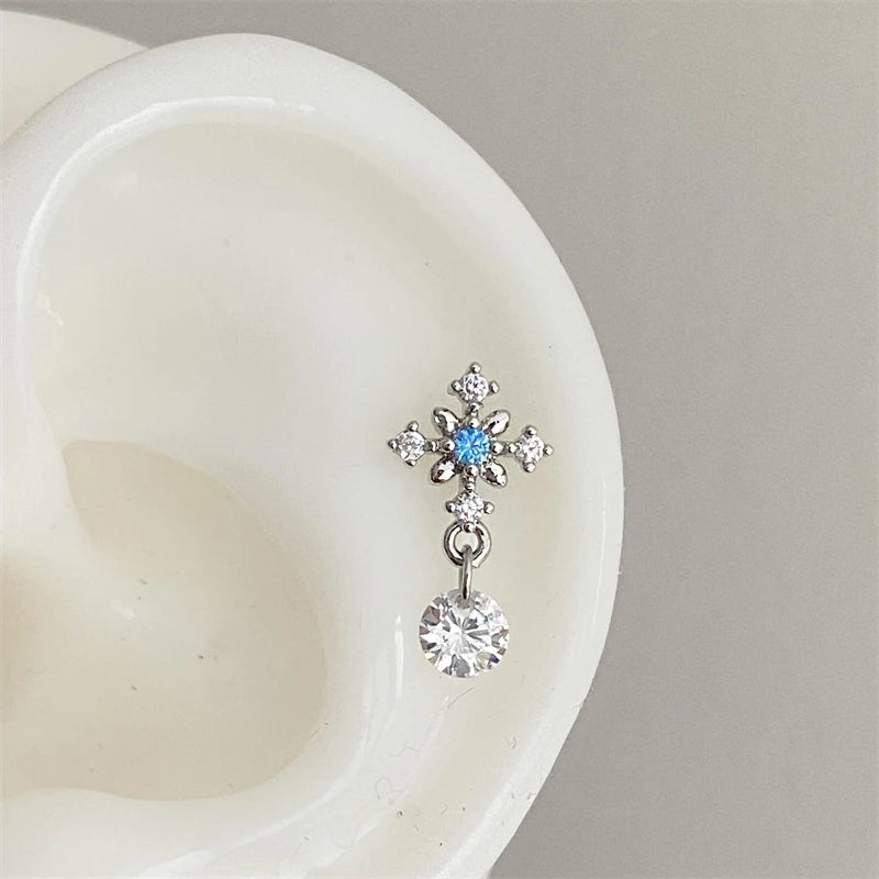 1 PCS New Fashion Cute Pink Zircon Crystal Ear Bone Nail 316L Medical Titanium Steel Earrings for Women Y2K Punk Jewelry