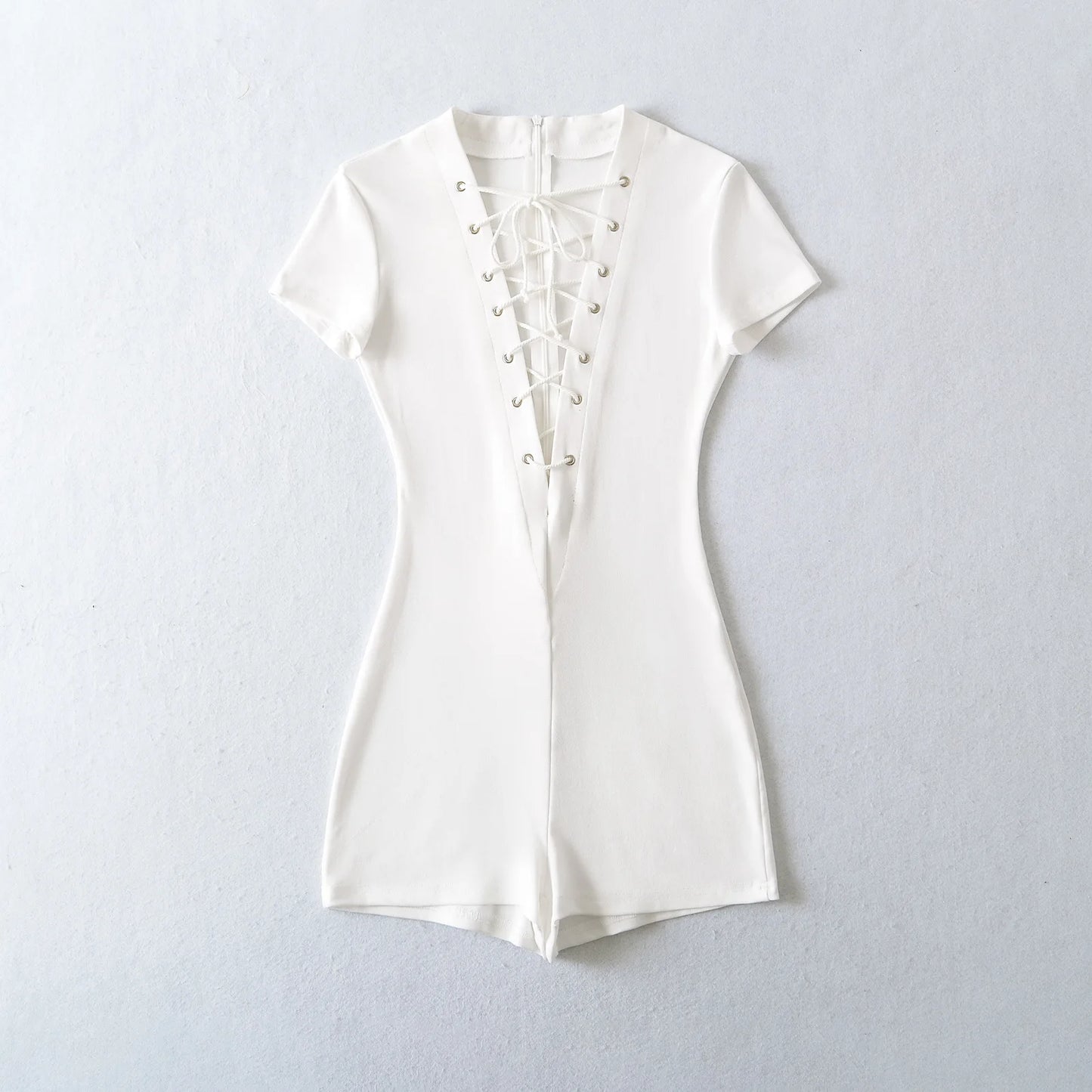 HLJ&GG Sexy Hollow Out Bandage Bodycon One Piece Rompers Women V Neck Short Sleeve Slim Jumpsuits Fashion Overalls Streetwear