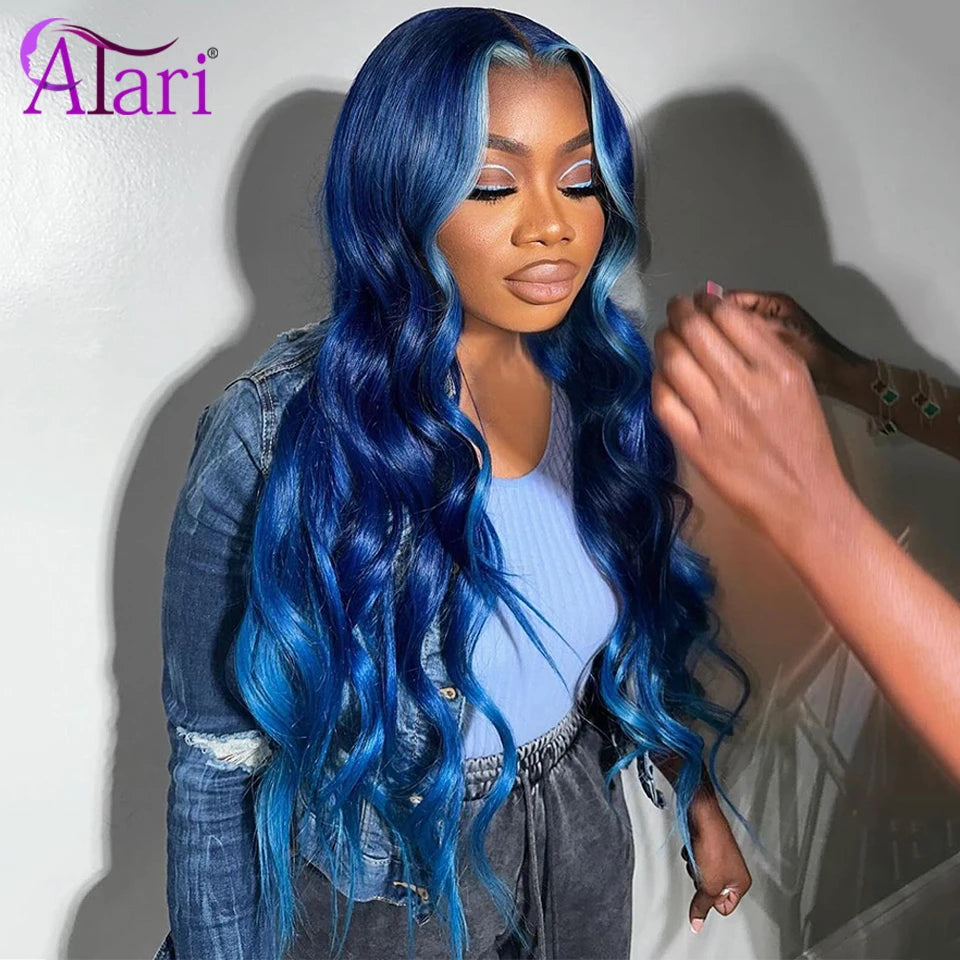 Blue Transparent 13x6 Lace Frontal Human Hair Wigs Brazilian Highlights Body Wave 13x4 Lace Front Wig Pre Pluck 5x5 Closure Wig
