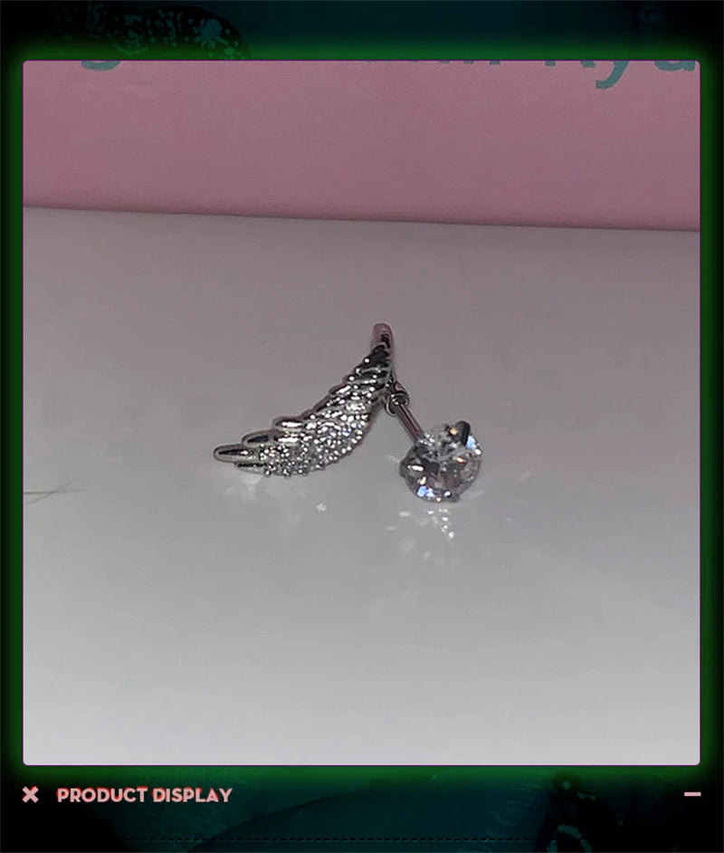 1pcs Silver Color Wing 316L Stainless Steel Ear Bone Nail for Women New Fashion Full of Rhinestone Earrings Accessories for Ear