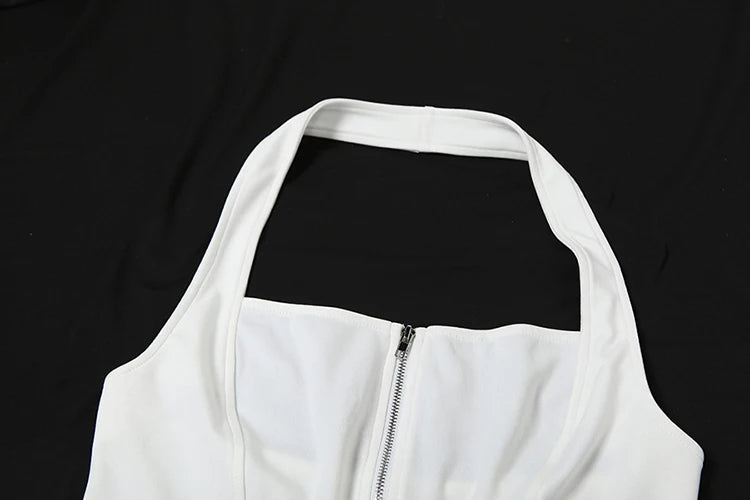 Weird Puss Zip Halter Playsuit Women Summer Trend Backless Fitness Sleeveless Stretch Casual Sporty Workout Activity Playsuit