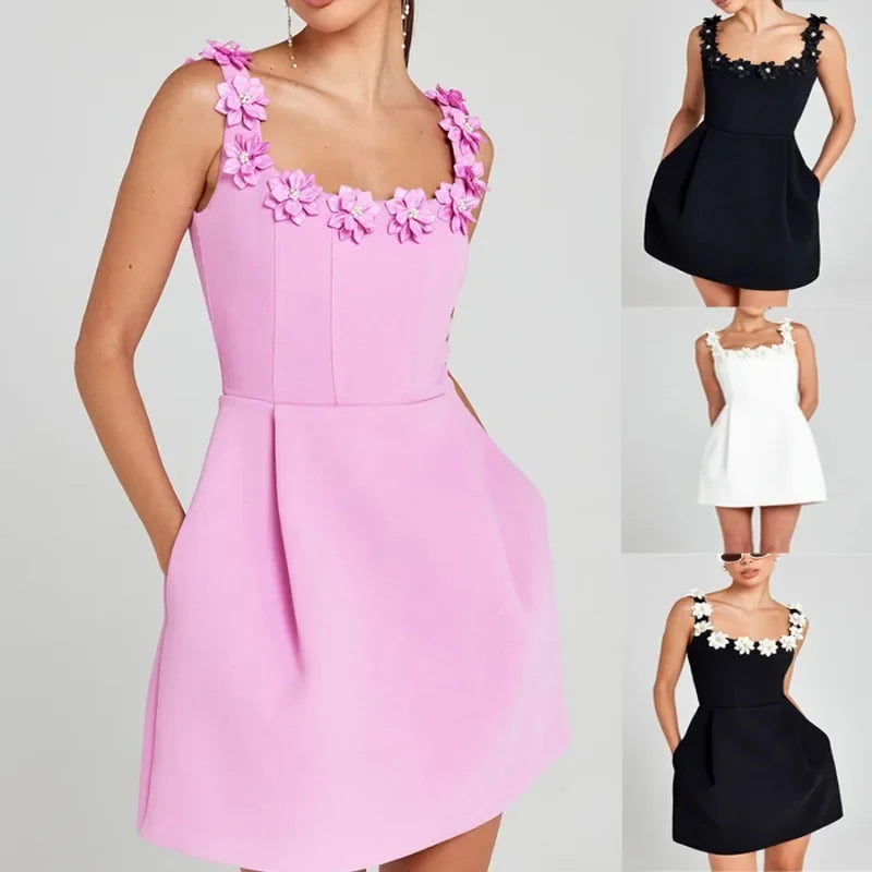 2025 Summer Luxurious Women Satin Party Evening Dress Elegant Sleeveless O Neck Bow Celebrity Guest Cocktail Dress