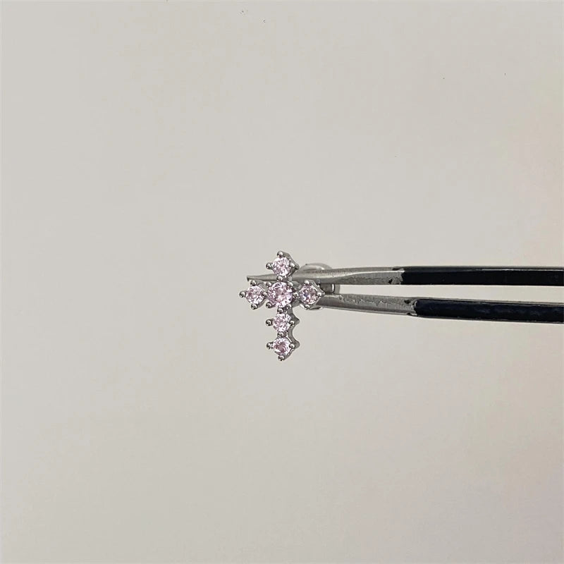 1 PCS New Fashion Cute Pink Zircon Crystal Ear Bone Nail 316L Medical Titanium Steel Earrings for Women Y2K Punk Jewelry