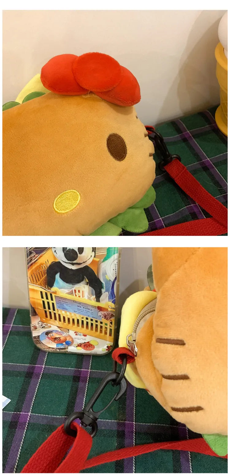 Hello Kitty Kawaii Hamburger Plush Mini Crossbody Bag Adorable Shoulder Purse for Teen Girls Kawaii Fashion Shoulder Bagfor Girl