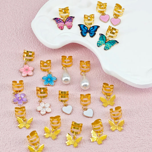 20Pcs Butterfly Braid Clips Crystal Dreadlock Hair Accessories Colorful Butterflies Pendant Charms Pearl Shiny Hair Jewelry