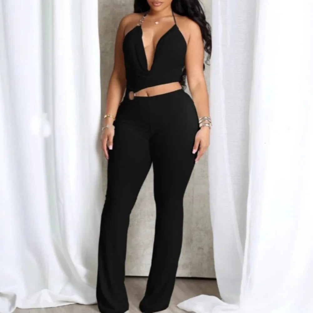 HLJ&GG Y2k Sexy Bodycon Jumpsuit for ladies Halter Sleeveless Backless Hollow Out Rompers, Streetwear Overalls 2025 Summer