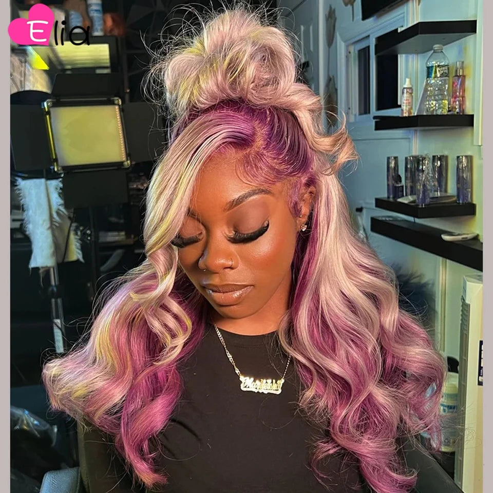 613 Lace Frontal Wig 13x6 Ombre Purple Colored Brazilian human hair wig sale Transparent Lace Closure Wig 5x5 Wigs Elia Hair