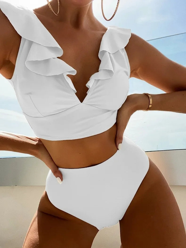 Ladies Two-Piece Bikini Set Sexy Swimsuit Tankini Fashion Ruffled Bikini Swimwear Women Swimming Suit Summer Beachwear Clothing