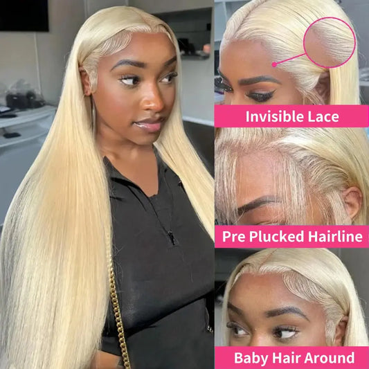 30Inch 13x6 Lace Front Human Hair 200 Density  613 Blonde Straight Lace Front Wig Human Hair Pre Plucked Blonde Wigs For Women