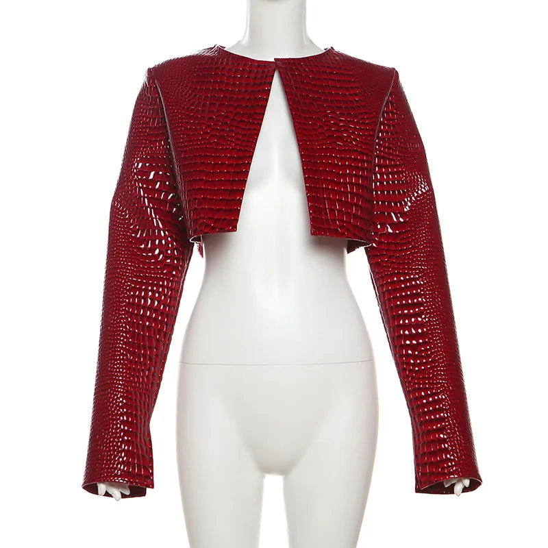 HLJ&GG Fashion Y2K Hot Girl Streetwear Women Leather Long Sleeve Crop Jacket+Bodysuits+Button Shorts 3 Piece Sets Outfits 2025