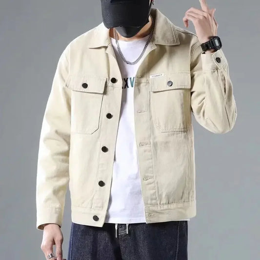 Button Black Denim Jackets Man Autumn Coat for Men Khaki Rock on Board Clothing Winter 2024 Designer Aesthetic Large Size