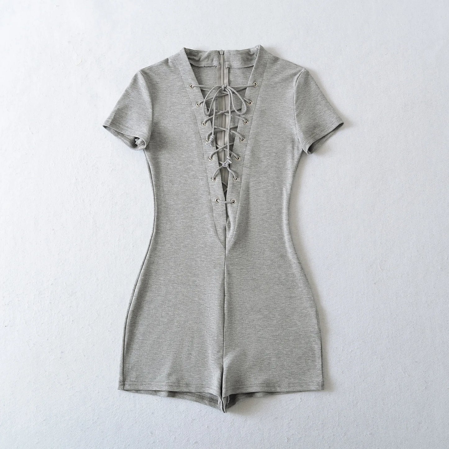 HLJ&GG Sexy Hollow Out Bandage Bodycon One Piece Rompers Women V Neck Short Sleeve Slim Jumpsuits Fashion Overalls Streetwear