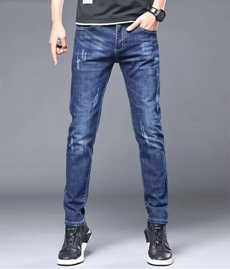 High Quality Brand Men's Fashion Narrow Leg Casual Jeans Basic Vintage Skinny Pants New Straight Leg Outside Denim Trousers Male