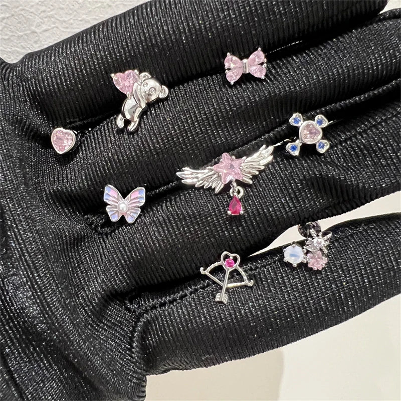1PCS Cute Pink Zircon 316L Stainless Steel Ear Bone Nail New Fashion Y2K Punk Small Earring for Women Cochlea Jewelry Party Gift