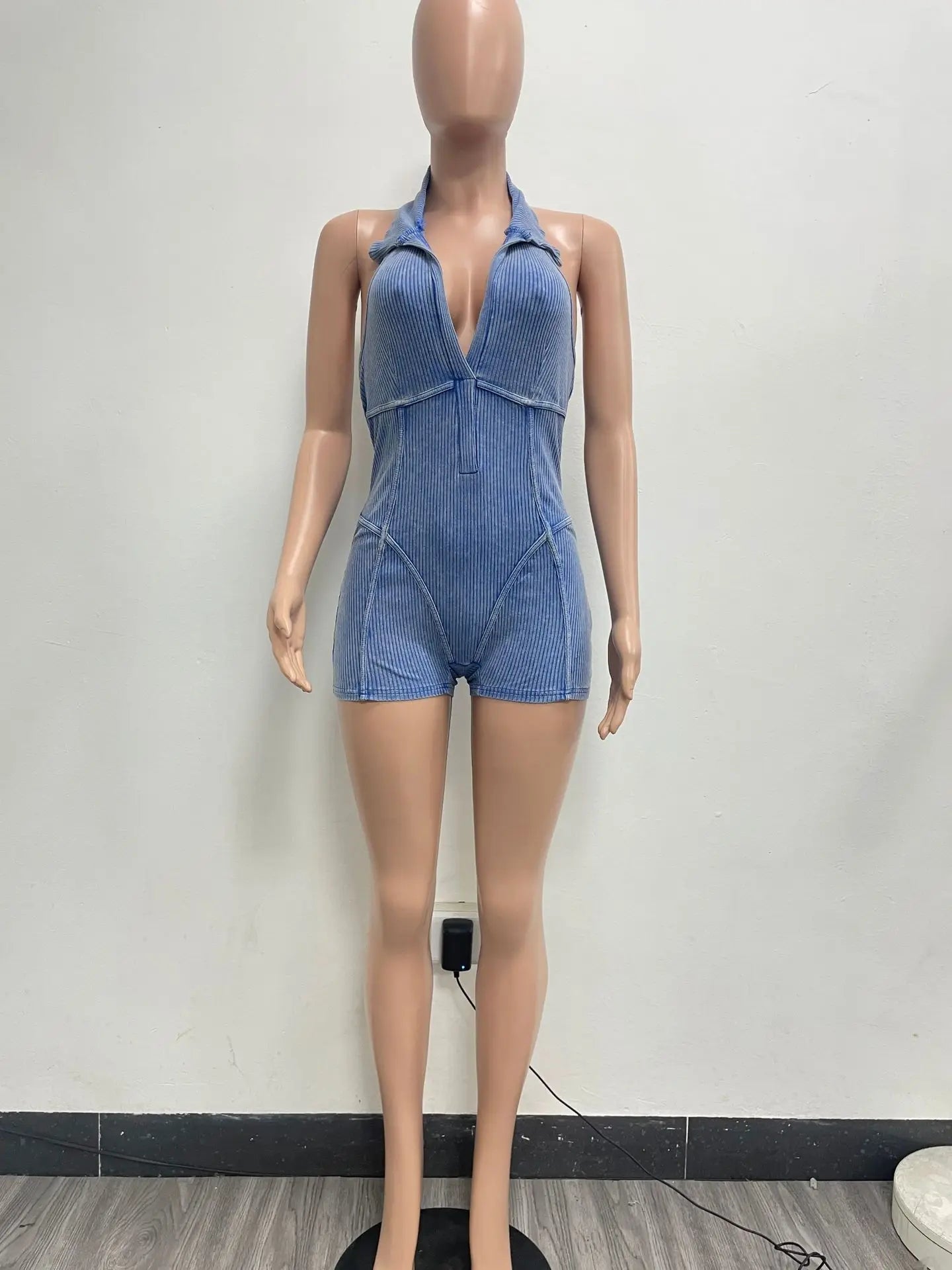HLJ&GG Sexy Ribber Deep V Bodycon One Piece Rompers Women Sleeveless Backless Slim Jumpsuits Fashion Solid Color Overalls 2025